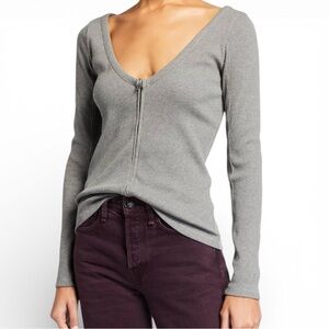 rag & bone Gray Zip-Front Long Sleeve Top Size S | Fitted Minimal Chic